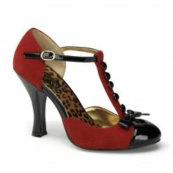 Pin Up Couture Vintage & Retro SMITTEN-10 - Red M. Suede-Blk Pat
