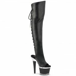 Pleaser Exotic Dancing SPECTATOR-3019 - Blk Faux Leather/Clr-Blk Matte