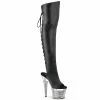 Pleaser SPECTATOR-3019 - Blk Faxur Leather/Clr-Slv Chrome Exotic Dancing