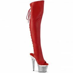Pleaser Exotic Dancing SPECTATOR-3019 - Red Faux Leather/Clr-Slv Chrome