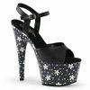 Pleaser Exotic Dancing STARBLOOM-709 - Blk Faux Leather/Blk-Slv Multi