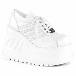 Demonia STOMP-08 - Wht Pat-Vegan Leather