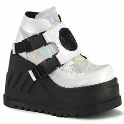 Demonia Punk & Goth STOMP-15 - Wht Patent-Multi