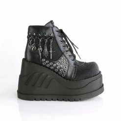 Demonia Punk & Goth STOMP-18 - Blk Vegan Leather-Grey Velvet