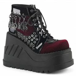 Demonia STOMP-18 - Blk Pat-Burgundy Velvet