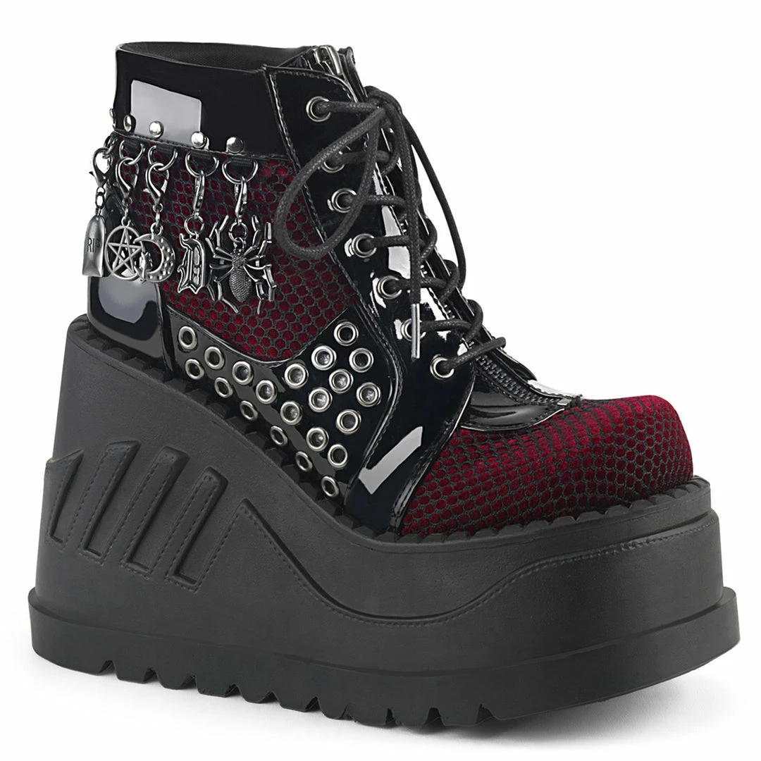 Demonia STOMP-18 - Blk Pat-Burgundy Velvet 3 Demonia STOMP-18 - Blk Pat-Burgundy Velvet