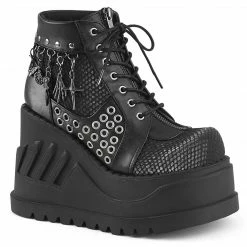 Demonia Punk & Goth STOMP-18 - Blk Vegan Leather-Grey Velvet
