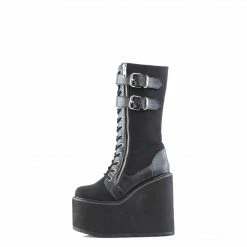 Demonia SWING-221 - Blk Canvas-Vegan Leather