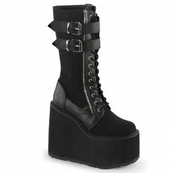 Demonia SWING-221 - Blk Canvas-Vegan Leather