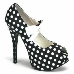 Bordello Burlesque TEEZE-25 - Blk Satin Pu-Wht (Polka Dots)