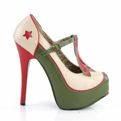 Bordello Burlesque TEEZE-43 - Cream-Olive Green Pu