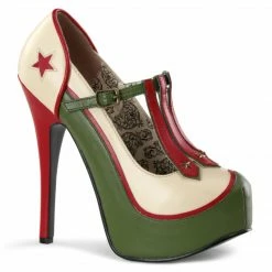 Bordello Burlesque TEEZE-43 - Cream-Olive Green Pu