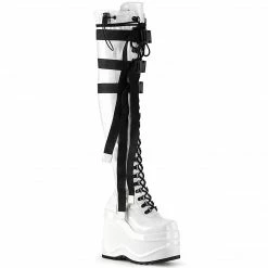 Demonia WAVE-315 - Wht Stretch Patent Punk & Goth